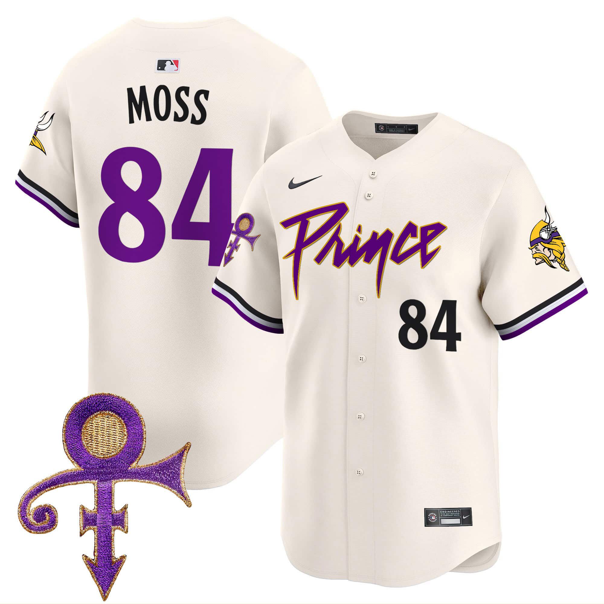 Men Minnesota Vikings #84 Moss Cream 2024 Nike Prince Patch Vapor Premier Limited NFL Jersey